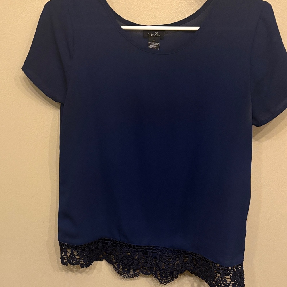 Rue21 Deep Blue Top with Lace Detail